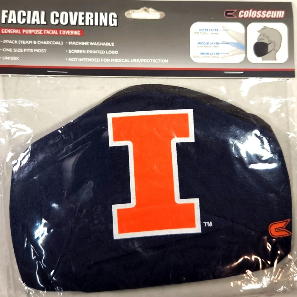 NWT Unisex Illinois Fighting Illini 2 Pack Colosseum Face Coverings